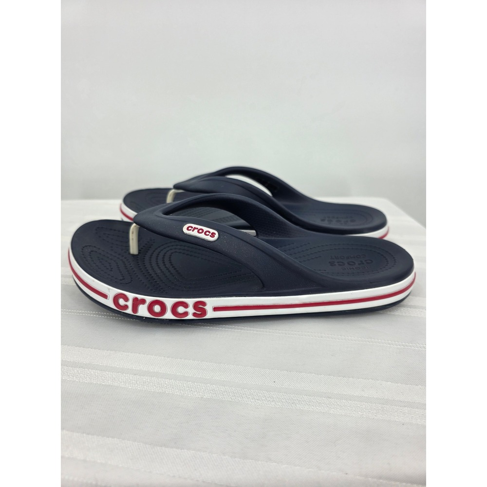Crocs Bayaband Flip Flops Navy Blue White Red Thong Sandals Womens 9 Mens 7 NWOT - Picture 6 of 7